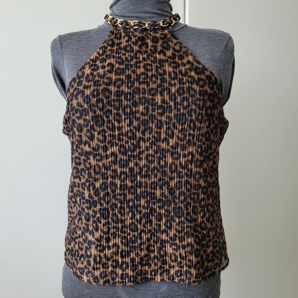 Joie Leopard Print Chained Neck Halter Top
